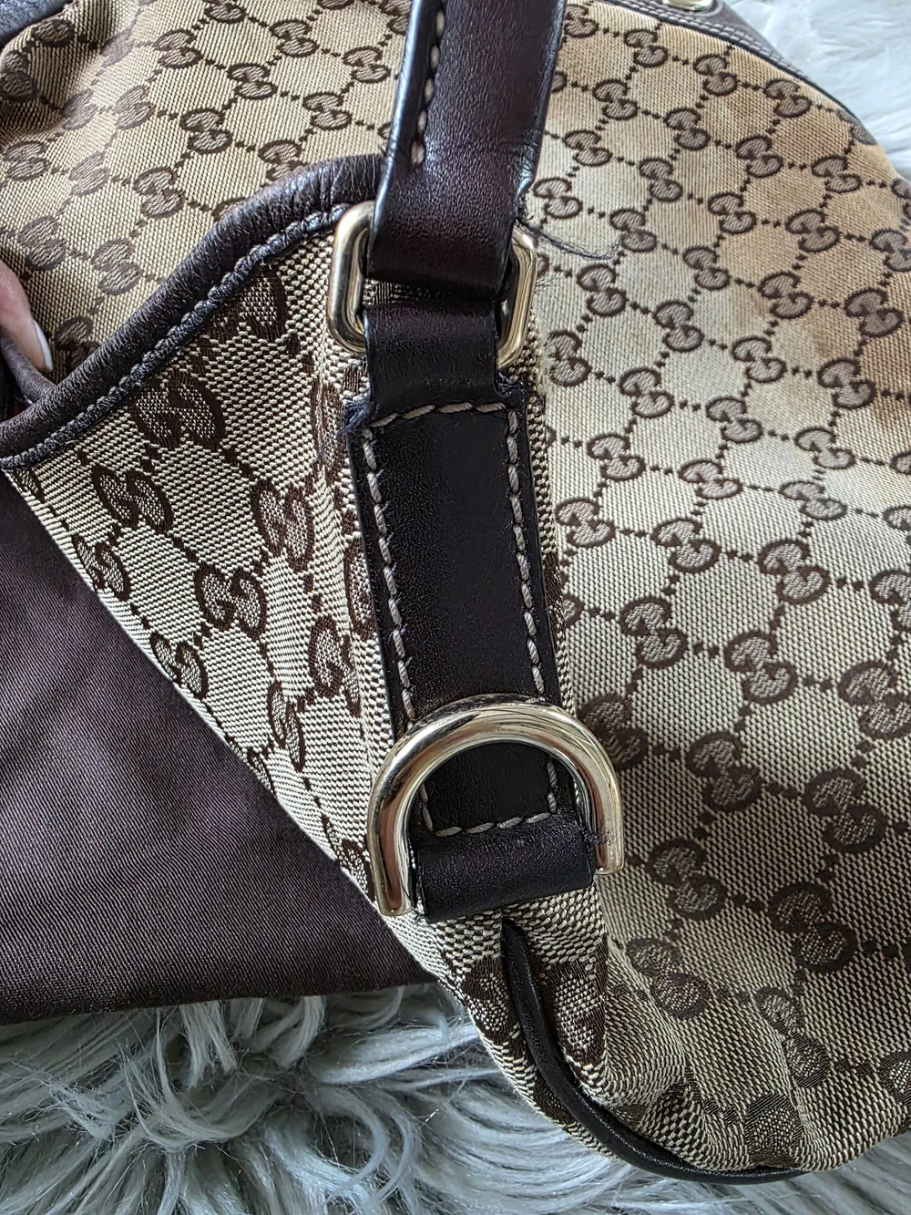 Gucci Brown Monogram Canvas Hobo with Gold Hardware